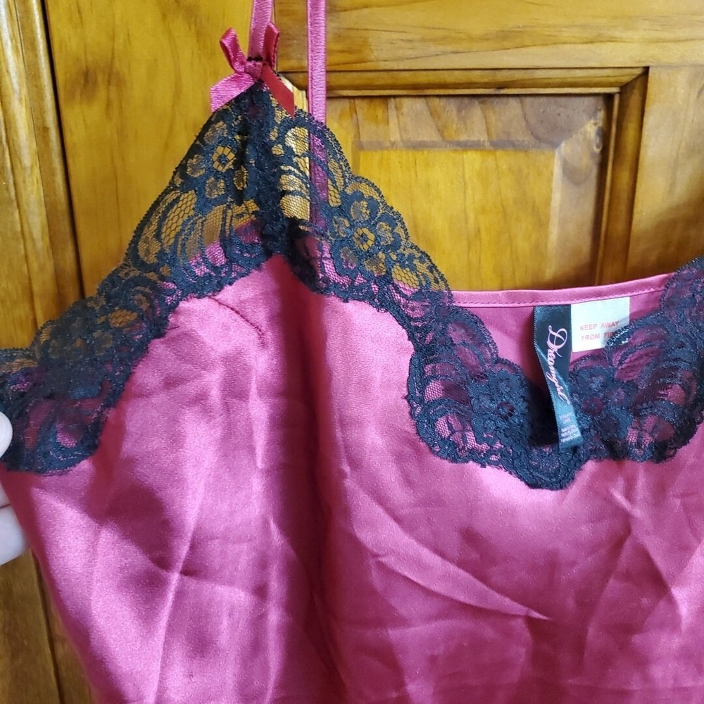 Dreamgirl Large Chemise Nightgown Women Magenta Black Lace Side Ties 9719 - Picture 6 of 9